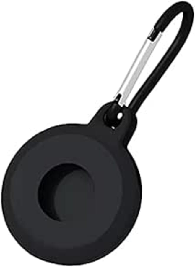 Dado Silicone Case holder compatible with Apple Airtags Tracker, Portable Case with metal hook for Easy Attach to Key and Bags (Black)